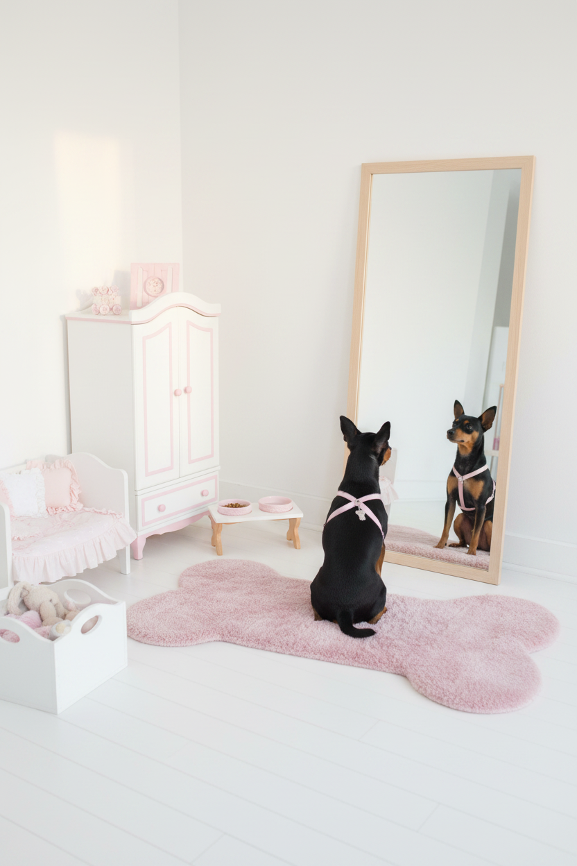 Cameretta bianco e rosa per cagnolina