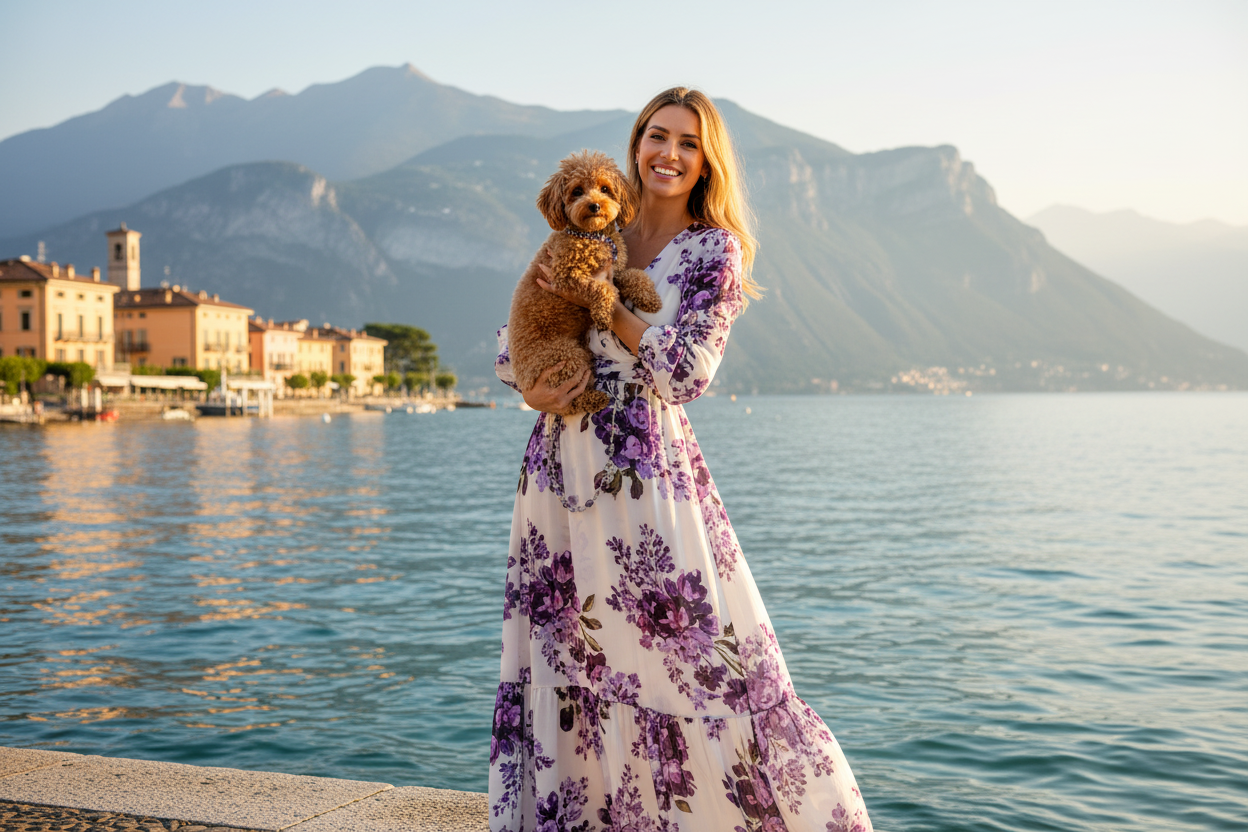 Donna con barboncina albicocca sul Lago di Garda
