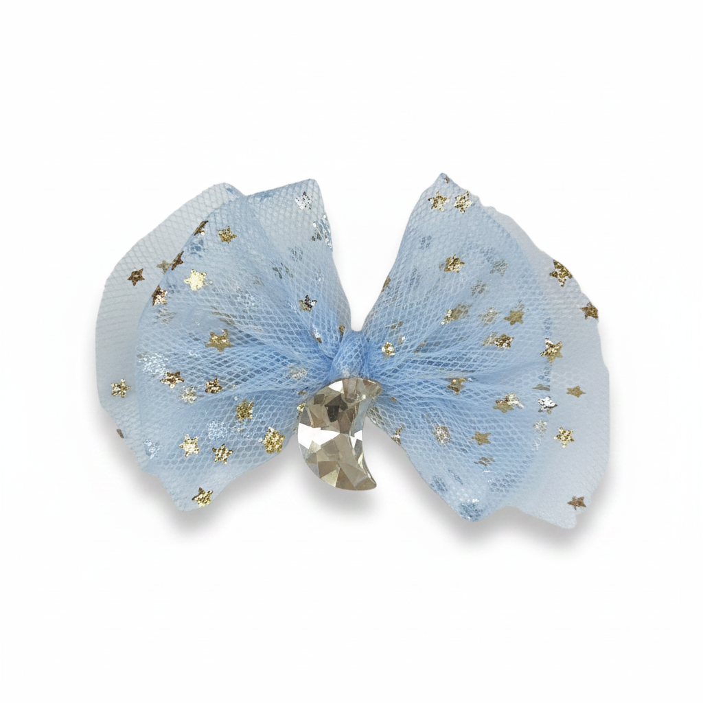 Molletta fiocco azzurra stelle argento
